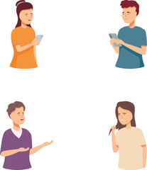 Illustration set of people engaging with smartphones and conversing