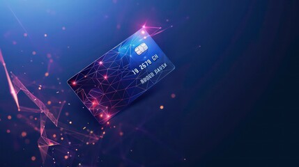 Bank card low poly with light effect on dark blue background. Generative AI
