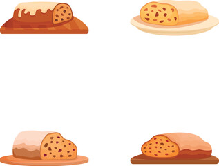 Collection of four cartoonstyle bread loaf illustrations on a white background