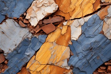 Fototapeta premium a close up of a colorful rock wall with blue orange and yellow paint