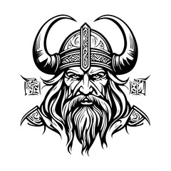 Fantastic Viking with Helmet, Armor on the White background. Hand-drawn illustration for mascot sport logo badge label sign poster emblem patch t-shirt printing.
