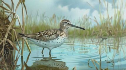 Fototapeta premium Sandpiper profile sought in wetland