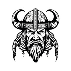 Fantastic Viking with Helmet, Armor on the White background. Hand-drawn illustration for mascot sport logo badge label sign poster emblem patch t-shirt printing.
