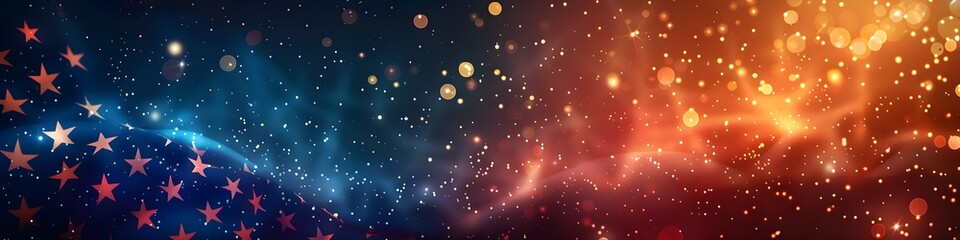 Fototapeta premium 4th of july happy independence day usa, template. American flag on night sky background, colorful fireworks. Fourth of july, US national holiday, independence day. Vector illustration, poster, banner