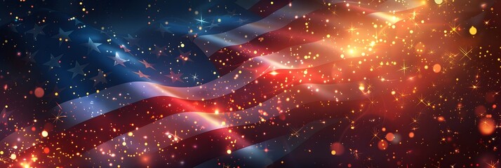 4th of july happy independence day usa, template. American flag on night sky background, colorful fireworks. Fourth of july, US national holiday, independence day. Vector illustration, poster, banner