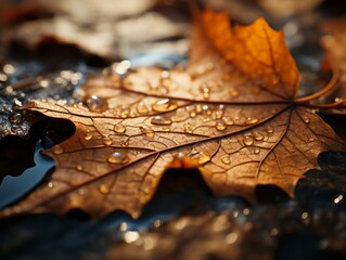a close up of a leaf with water droplets on it