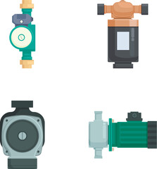 Collection of four classic camera designs in a flat graphic style, ideal for retro and photography themes