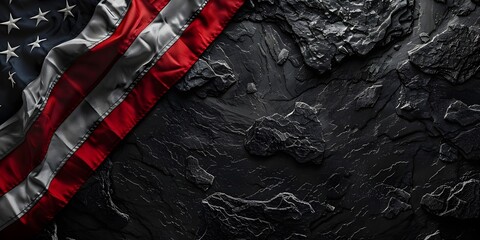 Obraz premium Authentic Banner for Independence Day with United States Flag and Black Slate Background