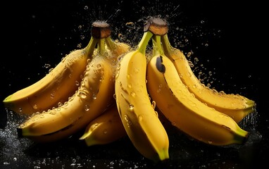 Banana covered with water drops