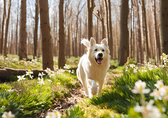 Happy Dog Running Through a Forest
