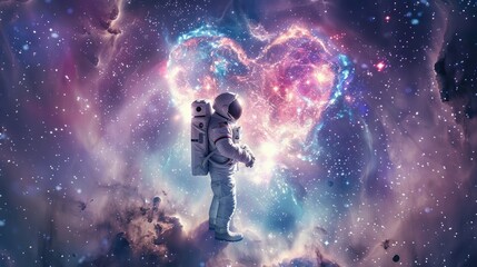 Obraz premium Astronaut in Heart-Shaped Cosmic Nebula