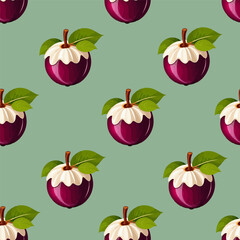 Mangosteen pattern isolated on a dark turquoise background. Food pattern in cartoon style. simple print with exotic fruits. Vector illustration. Art for wallpaper, poster, banner