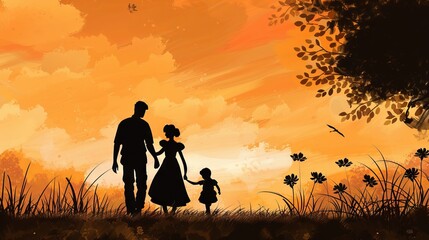 Silhouette of a happy family with children. International day of families