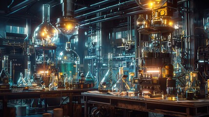 Fototapeta premium The Evolution of Glass Tube Equipment in Experimental Scientific Laboratories