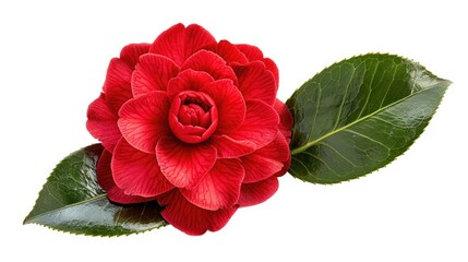 Fototapeta premium Camellia s red flower isolated on white background