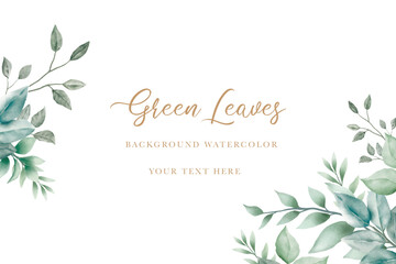 Green leaves background with watercolor