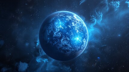 Obraz premium A blue space illustration with planets and moons. 