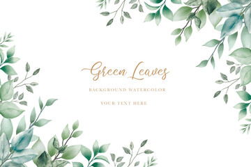 Green leaves background with watercolor