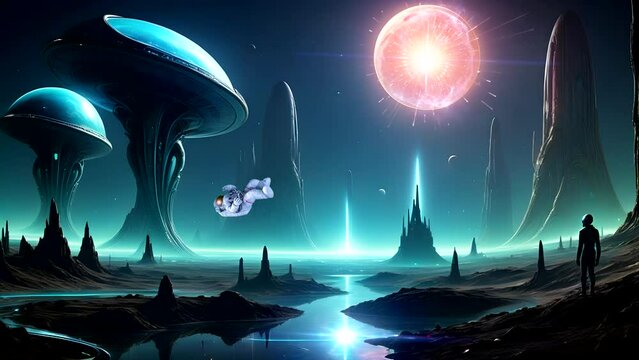 The view of outer space is one of nature's most mesmerizing wonders and alien life is full of fascinating mysteries Seamless looping 4k time-lapse animation video background
