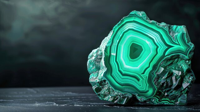 Vibrant green geode with intricate banding and crystal structures
