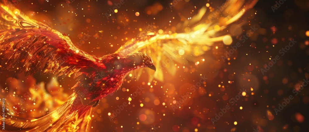 Poster phoenix bird fire fantasy firebird abstract magic 3d eagle animal. phoenix bird fire tale character  - Posters