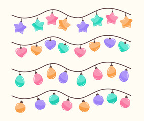 Set of Colorful Festival String Lights for Design Element Decoration Concept Clip Art