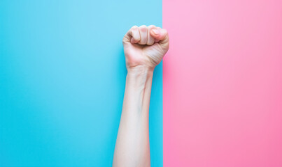 empowering hand gesture against a contrasting pink and blue background for motivational themes