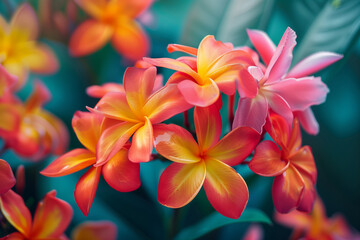 Fototapeta premium Blooming yellow and red tropical flowers.