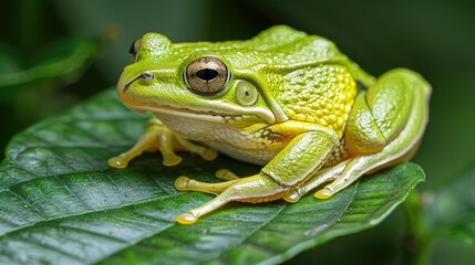 Naklejka premium frog on a leaf HD 8K wallpaper Stock Photographic Image 