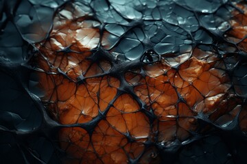 a close up of a piece of orange and black paint