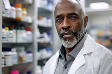 Fototapeta premium Portrait of a middle aged male pharmacist in a pharmacy
