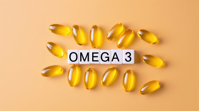 Omega 3 pills in golden background