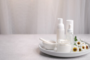 skincare products for beauty and self-care routines. The natural skin treatment for wellness on white background with copy space.