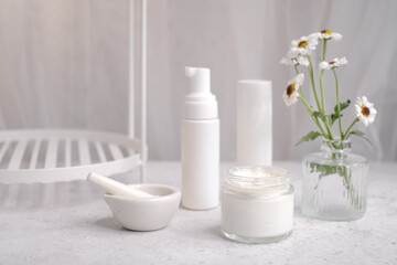 skincare items with flower for beauty routines, or wellness emphasizing clean aesthetics and natural ingredients.