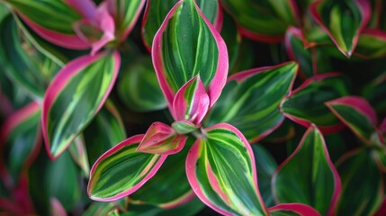 Close up of Tradescantia Nanouk featuring Green and Pink Foliage