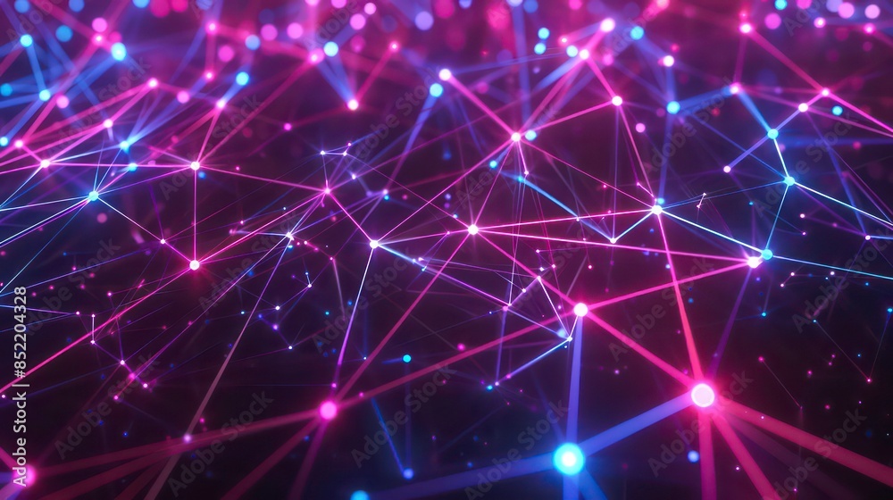 Poster a vivid display of interconnected neon nodes, symbolizing a digital network or constellation. genera