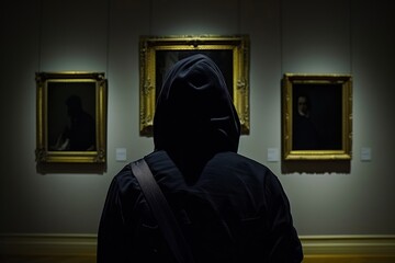 Art theft: Masked thief stands in front of museum's priceless painting
