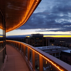 Obraz premium Rooftop Twinkles: LED Strips Adding Sparkle to Skyline Views
