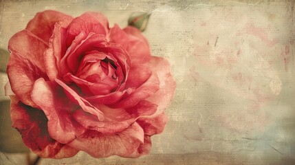 A stunning vintage style image capturing a close up view of a vibrant red rose