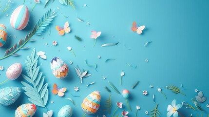 Easter holiday card design with text message on a blue background