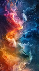 Fototapeta premium A vibrantly colored electric marble type pattern with blue and flaming yellow and orange.