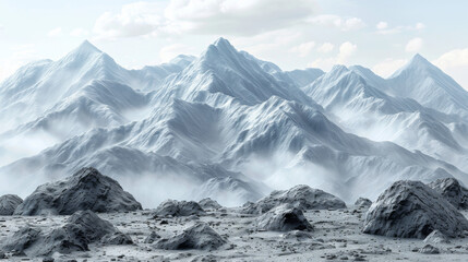 Obraz premium Landscape view of a gray rocky mountains isolated on white background