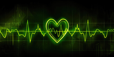Naklejka premium Neon Green Heartbeat Line On Dark Neutral Background For Wallpaper Created Using Artificial Intelligence