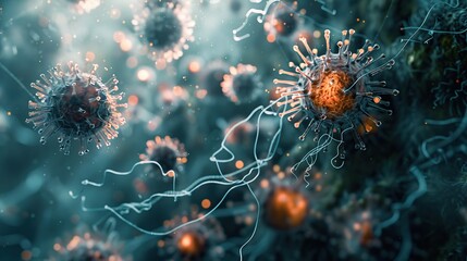 Obraz premium Microbial Life Explored: Extreme Close-Up of Viruses in Quantum Micro