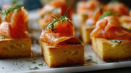 Canapes with smoked salmon and cornbread