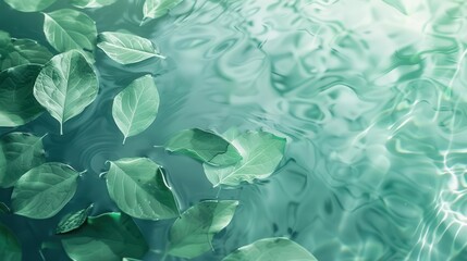 ethereal green leaves floating in crystal clear water abstract nature background concept illustration