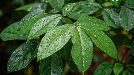 Raindrops enhance the beauty of green leaves