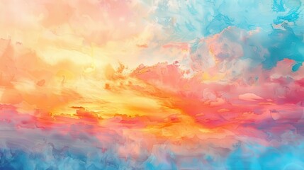 ethereal skies vibrant watercolor sunset with fluffy clouds abstract pastel background digital painting