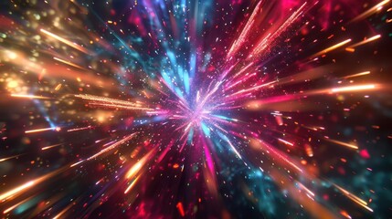 explosive cosmic celebration with dazzling fireworks and vibrant neon colors 3d abstract