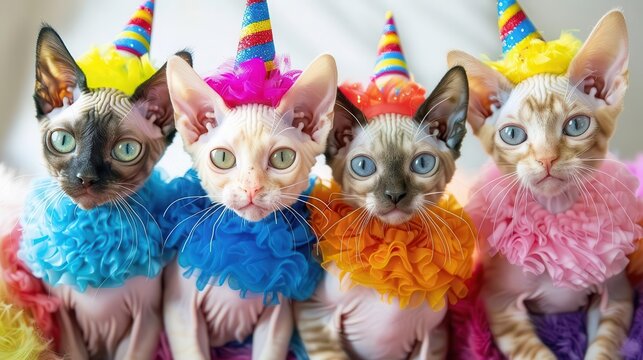 feline fashion extravaganza devon rex kittens in wacky colorful outfits birthday party invite